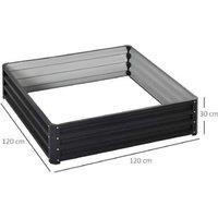 Steel Raised Garden Bed Planter - 120x120x30cm - Grey, Modular