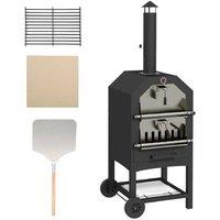 Steel 3-Tier Outdoor Pizza Oven & Charcoal BBQ Grill, Portable Multi-Fuel, Black