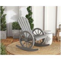 Grey Fir Wood Adirondack Reclining Rocking Chair - Rustic Outdoor Patio Garden Seat