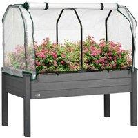 Raised Wooden Garden Bed Planter with PE Cover for Outdoor Vegetables & Flowers