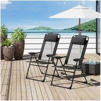 2 Folding Recliner Garden Patio Chairs - Weather-Resistant Steel, Adjustable Lounger Set for Outdoor Comfort