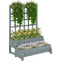 Grey Wooden Raised Planter Bed with Trellis & Drainage - For Climbing Plants