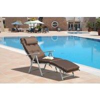 Steel Frame Reclining Sun Lounger with Pillow - Weather-Resistant, Foldable, 165kg Capacity, Brown