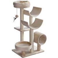 Beige Multi-Level Cat Tree Tower - 6-Tier, Sisal Scratching Posts, Plush Perches, 50x40x105cm