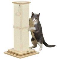 3-in-1 Sisal Cat Scratcher Post with Track Ball Toy - 67cm Oak - Interactive Cat Tree