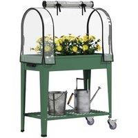Metal Raised Planter Greenhouse with Wheels, Shelf & Weather Protection - 41.6L Capacity