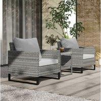 3-Piece Grey Rattan Bistro Set - Weather-Resistant Outdoor Dining, Cushions & Glass Table
