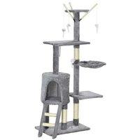 Cat Tree Activity Centre - 135cm Multi-Level Sisal & Plush Tower with Ladder, Grey