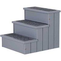 3-Step Wooden Dog Stairs with Non-Slip Carpet - Compact Pet Steps for Small Breeds, Elderly & Injured Dogs, Grey