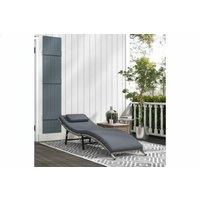 Grey Rattan Reclining Folding Sun Lounger - Weather-Resistant Outdoor Chair with Cushion & Pillow