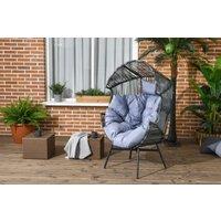 Rattan String Egg Chair with Padded Seat Cushion - Outdoor Garden Lounge, Steel Frame, Adjustable Feet