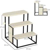 Cat Steps with Sisal Scratching Board & Toy Ball - Steel Frame, 47cm, Cream - Space-Saving Pet Stairs