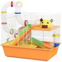 3-Tier Hamster & Gerbil Cage with Tubes, Wheel, Handle - Easy Clean, Multi-Level, 452837cm - Orange