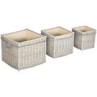 3 Rustic Wicker Log Baskets with Rope Handles - Garden Ornament & Outdoor Storage Accessory