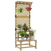 Outdoor Wooden Plant Stand with Trellis - 2-Tier Fir Display for Climbing Plants