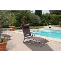 Folding Texteline Reclining Sun Lounger with Headrest - Brown, Heavy-Duty Steel, Weather-Resistant