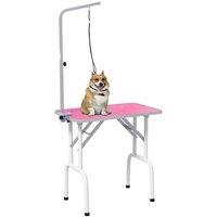 32" Adjustable Dog Grooming Table - Non-Slip, Foldable, All-Breed - Pink Rubber Top
