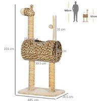 Giraffe Cat Tree - Multi-Level Plush Kitten Tower with Jute Scratching Posts & Tunnel, 101cm
