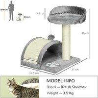 Cat Tree Activity Centre - Sisal Scratching Posts & Plush Perch, Grey, Sturdy Design