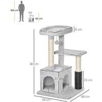 80cm Multi-Level Cat Tree Tower - Sisal Scratching Post, Plush Condo, Hanging Toy, Light Grey