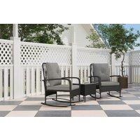 Three-Piece Rattan Rocking Bistro Set - Weather-Resistant Outdoor Garden Furniture