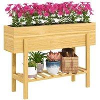 Wooden Raised Vegetable Planter with Shelf, Drainage & Liner - Outdoor Garden Bed