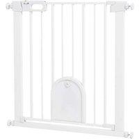 Pawhut Steel Pet Safety Gate with Cat Flap, Double Lock, 75-82cm - White
