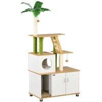 2-in-1 Cat Tree with Litter Box - Multi-Level Oak Cat Tower, Plush Perches & Scratching Posts