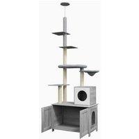 Grey Floor-to-Ceiling Cat Tree with Litter Box, Hammock & Sisal Scratching Posts - Multi-Level Plush Furniture