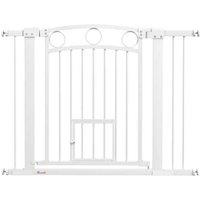 Adjustable Dog Safety Gate with Cat Door & Extenders - Extra Tall, Heavy-Duty, Multi-Pet Friendly - 77cm High, Fits 76-104cm Openings