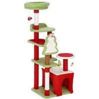 120cm Multi-Level Christmas Cat Tree - Plush, Sisal, Hanging Toys, Modern Green
