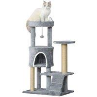 Cat Tree Condo Tower - 100cm Multi-Level Plush & Jute Scratching Post - Modern Light Grey