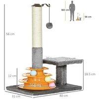 56cm Cat Tree Tower - Sisal Scratching Post, Plush Perch & Interactive Toy - Grey Activity Stand