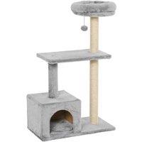 3-Tier Cat Tree with Sisal Rope & Plush Perches - Grey, Multi-Level, Space-Saving Design