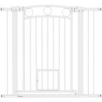 96cm Extra Wide Dog Safety Gate with Cat Door - Adjustable Fit, Heavy-Duty, White