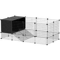 31-Panel Small Animal Cage & Playpen - Guinea Pig & Hedgehog Modular Enclosure, Elevated Huts, Black