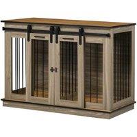 Double Dog Crate Furniture Table with Sliding Doors - Heavy-Duty, Stylish, Large & Small Breed Friendly