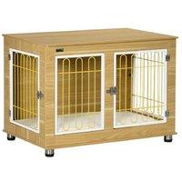 Luxury Dog Crate End Table - Double Door, Soft Cushion, Medium/Large Breeds, Stylish Grey