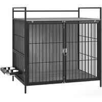 Heavy-Duty Dog Crate with Rotating Bowl Holder - Double Door - Medium Breeds - Stylish Grey