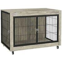 Heavy-Duty Dog Crate Table with Wheels - Double Doors, Large Breeds, Stylish Grey