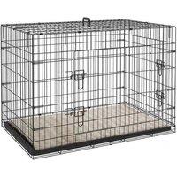 Heavy-Duty Foldable Metal Dog Crate - Double Door, Removable Tray & Cushion - Large Breed Safe, Portable Black Cage