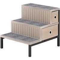 Dog Stairs with Storage - 3-Step Pet Steps for Small Dogs & Cats, Oak Finish
