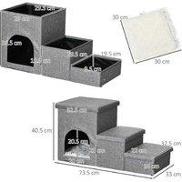 3-Step Dog Ramp & House with Plush Cushion - Multi-Function Pet Stairs for Small Breeds, Storage & Comfort