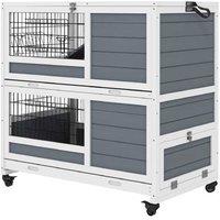 Indoor Rabbit Hutch - Easy Clean, Multi-Level Small Pet Cage, Grey - For Rabbits, Guinea Pigs & Small Animals