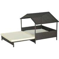 Elevated Outdoor Dog Bed with Roof & Cushion - Rattan, Weatherproof, S/M Dogs