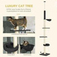 5-Tier Plush Cat Tree Tower - Multi-Level Ceiling Activity Centre, Hammock & Scratching Posts, 240-270cm