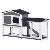 2-Tier Wooden Rabbit Hutch with Easy-Clean Tray & Ramp - Grey, for Rabbits & Guinea Pigs