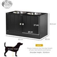 Raised Dog Feeding Station - Black, Large Breed, Stainless Steel Bowls & Hidden Storage