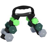 Adjustable Dumbbells Set with Compact Storage Rack - 6kg Total, Metal & Plastic, Hexagonal Design