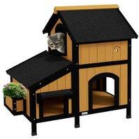 Wooden Outdoor Cat House Planter - Yellow, Weatherproof Shelter with Multiple Entrances